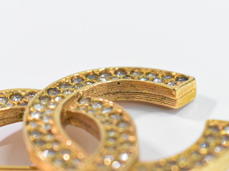 Authentic Chanel Coco Mark Rhinestone Brooch GP Gold Plated Coco Mark Accessorie