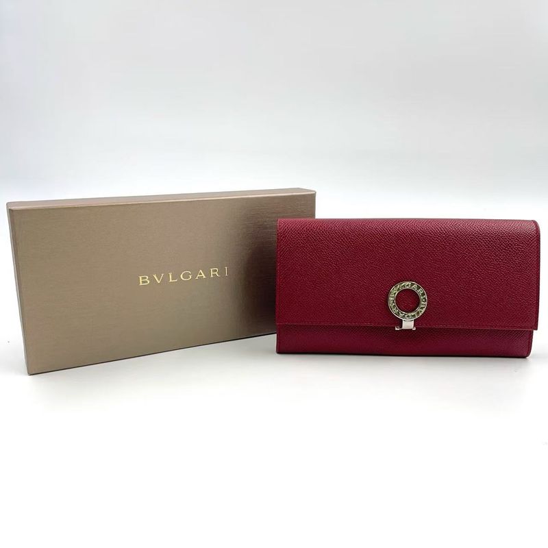 Bvlgari Bifold Leather Red Wallet Silver