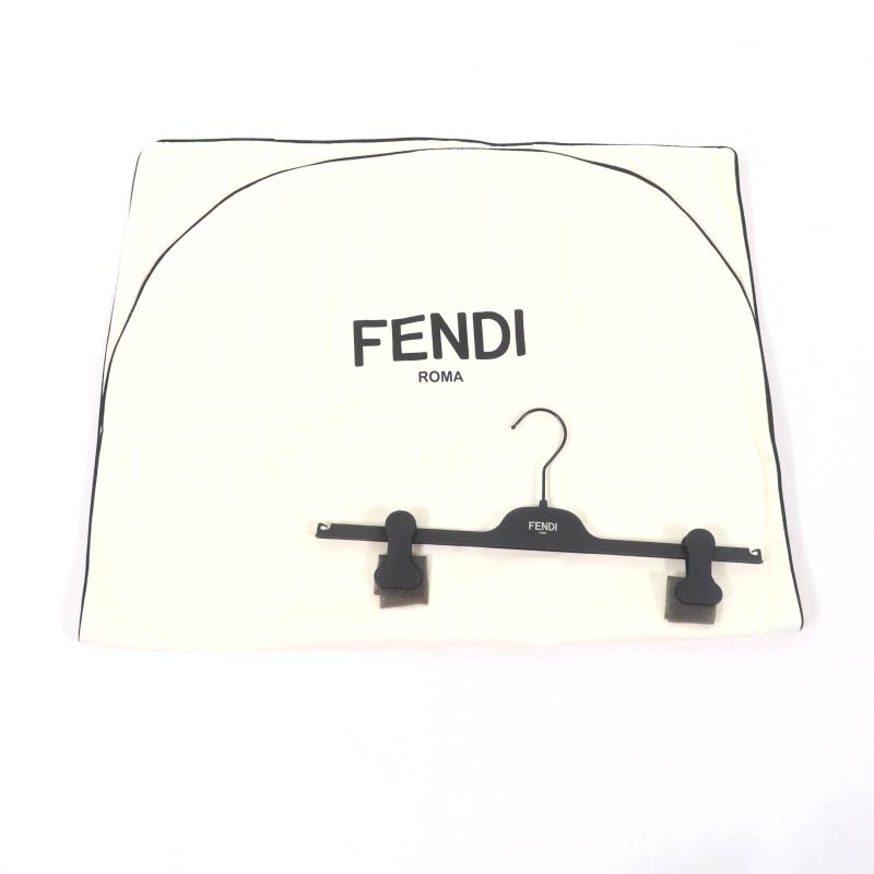 Fendi 2023 Fq7486 100% Cotton Logo Ribbon Side Slit Striped Long Skirt White