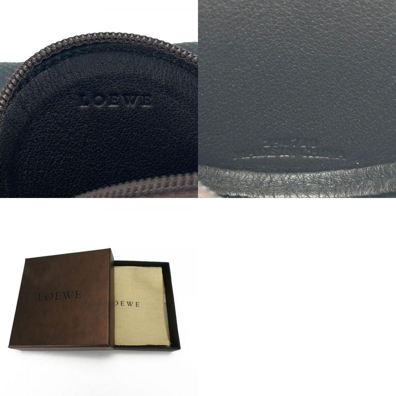 Loewe Coin Case Leather Brown Silver Hardware Anagram Small Round Ladies Men's