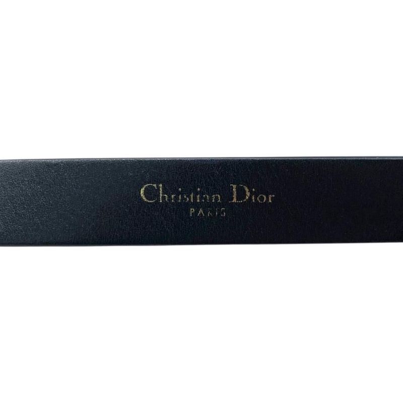 Christian Dior Belt CD Logo Rhinestone Leather Black Gold Hardware Christian