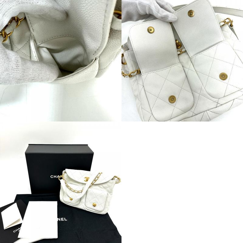 Chanel Shoulder Bag W Pocket As5384b Caviar Skin White