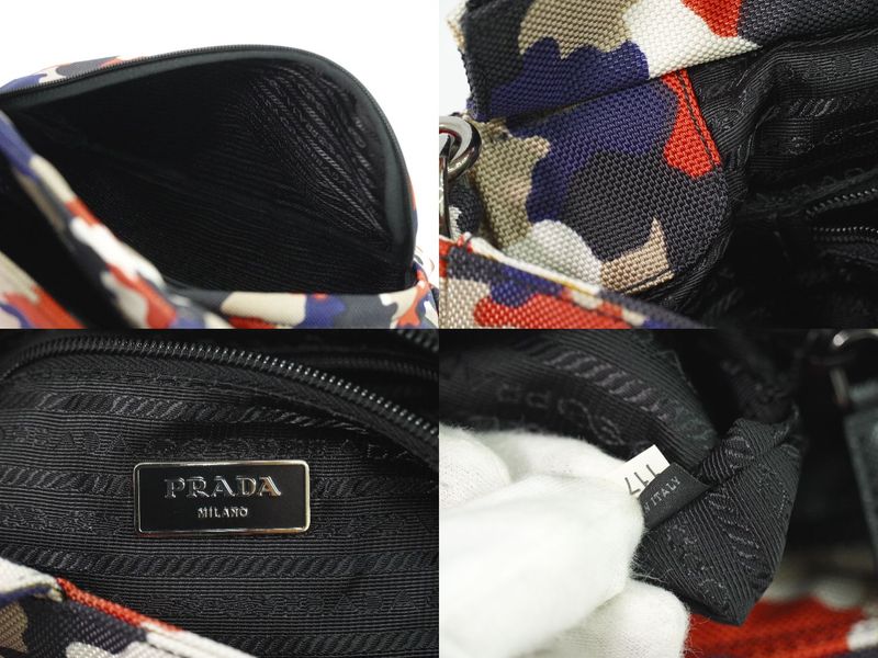 Authentic Prada Camouflage Pattern 2WAY Shoulder Bag Handbag Pochette Canvas