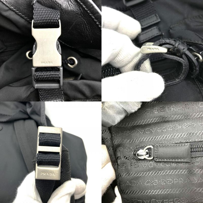 Sale/prada Nylon/bottom Leather Backpack/daypack Black Triangle Logo Triangle