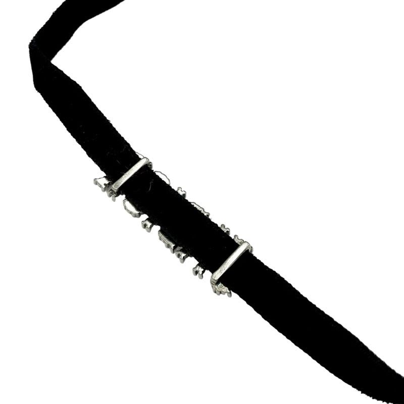 Christian Dior Ja Necklace Pendant Choker Black Silver Velvet Rhinestone
