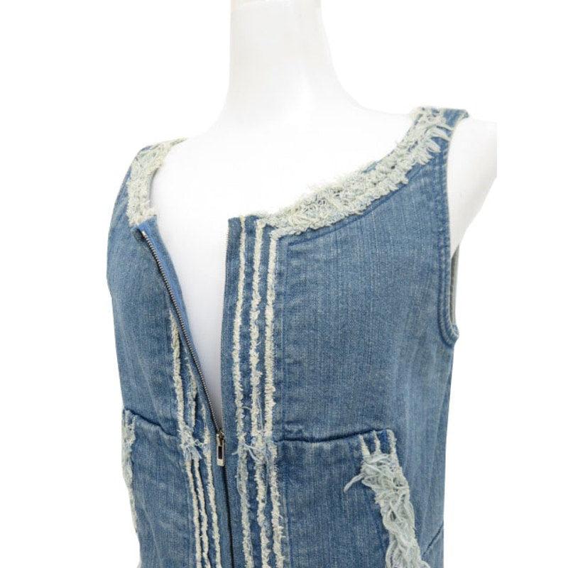 Authentic CHANEL CC 09A Distressed Denim Sleeveless Short Dress Vintage 38 - The Reluxe