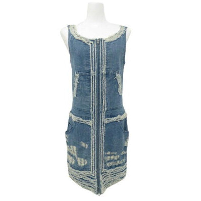 Authentic CHANEL CC 09A Distressed Denim Sleeveless Short Dress Vintage 38 - The Reluxe