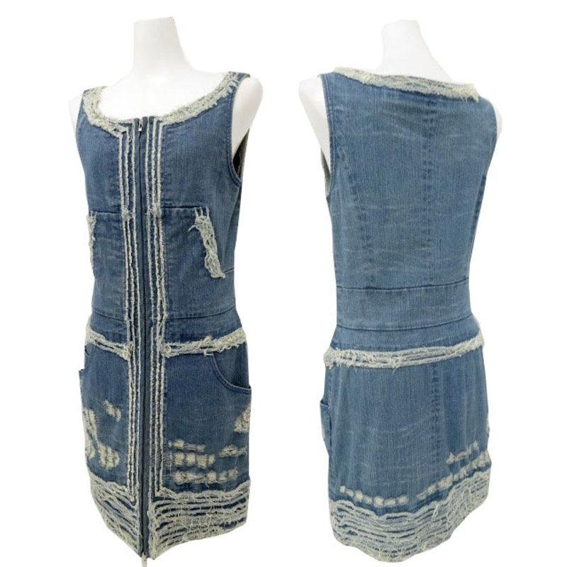 Authentic CHANEL CC 09A Distressed Denim Sleeveless Short Dress Vintage 38 - The Reluxe