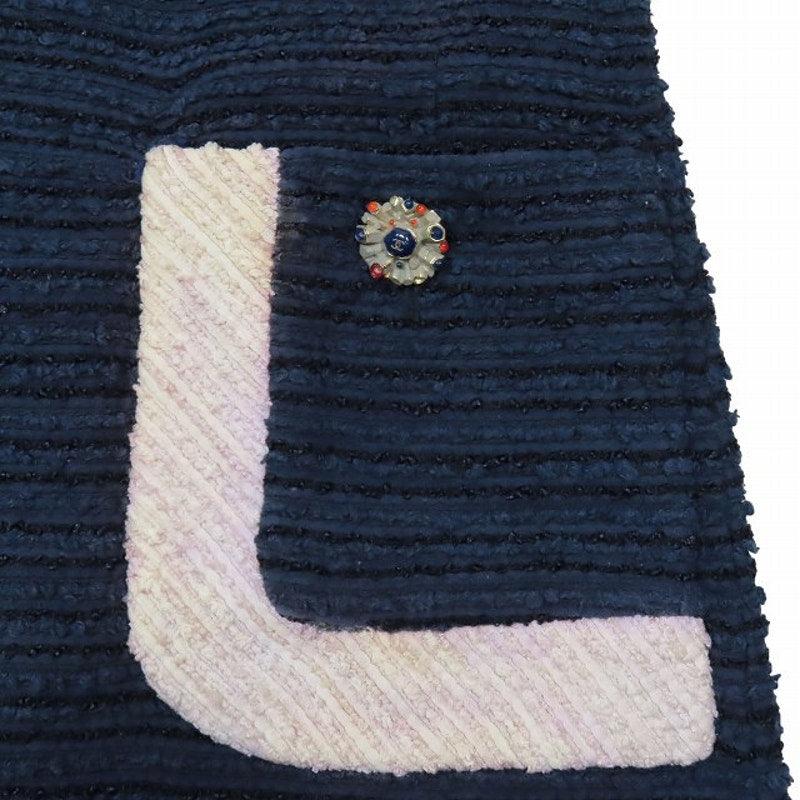 Authentic CHANEL CC 14SS Vintage Tweed Knit Short Dress Sleeveless Navy White 36 - The Reluxe