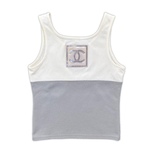 Authentic CHANEL CC 2002 Vintage Sports Line Identification Tank Top White Grey - The Reluxe