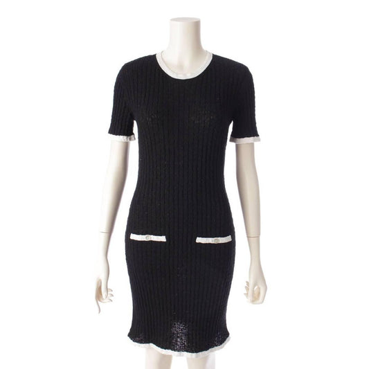 Authentic CHANEL CC 22C Black Cotton Short Midi Dress Vintage - The Reluxe