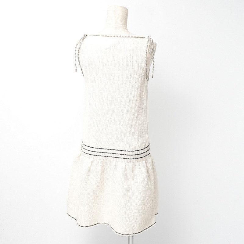 Authentic CHANEL CC Vintage Knit Short Dress Sleeveless Ivory White 36 - The Reluxe