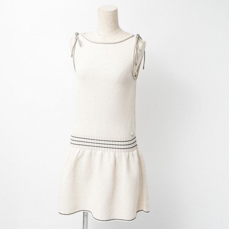 Authentic CHANEL CC Vintage Knit Short Dress Sleeveless Ivory White 36 - The Reluxe