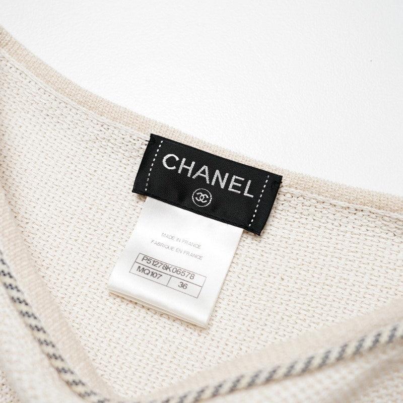 Authentic CHANEL CC Vintage Knit Short Dress Sleeveless Ivory White 36 - The Reluxe