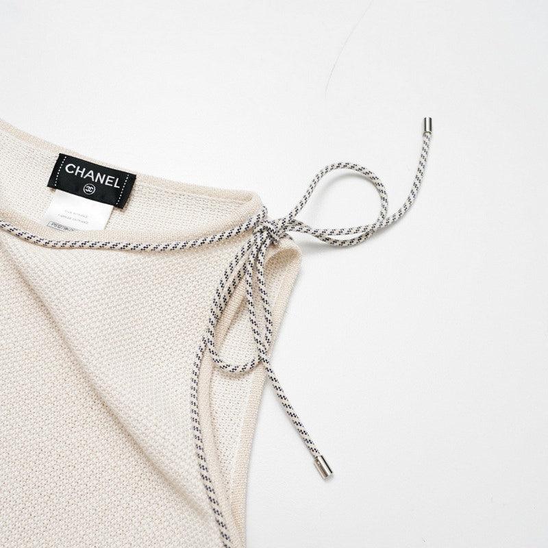 Authentic CHANEL CC Vintage Knit Short Dress Sleeveless Ivory White 36 - The Reluxe