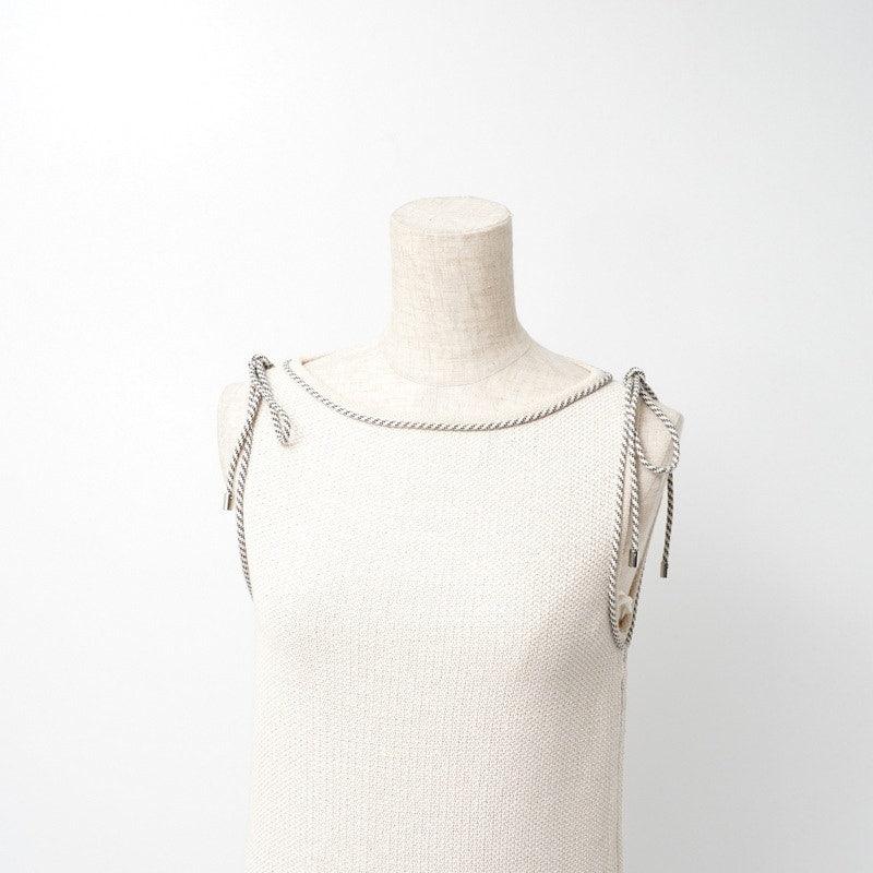 Authentic CHANEL CC Vintage Knit Short Dress Sleeveless Ivory White 36 - The Reluxe