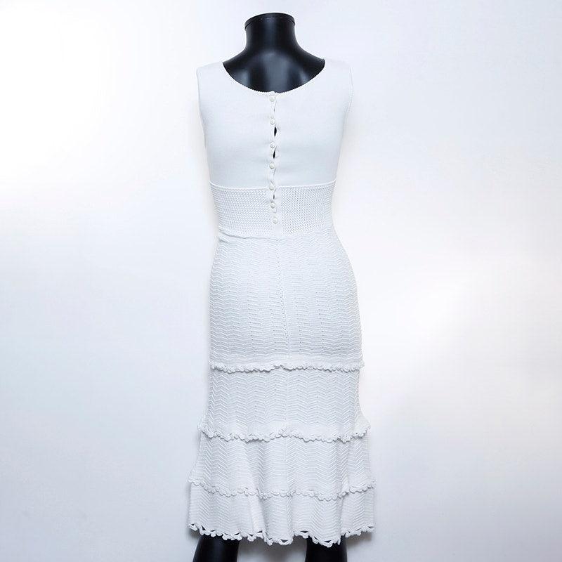 Authentic CHANEL CC Vintage White Ivory Cotton Long Dress Frills - The Reluxe
