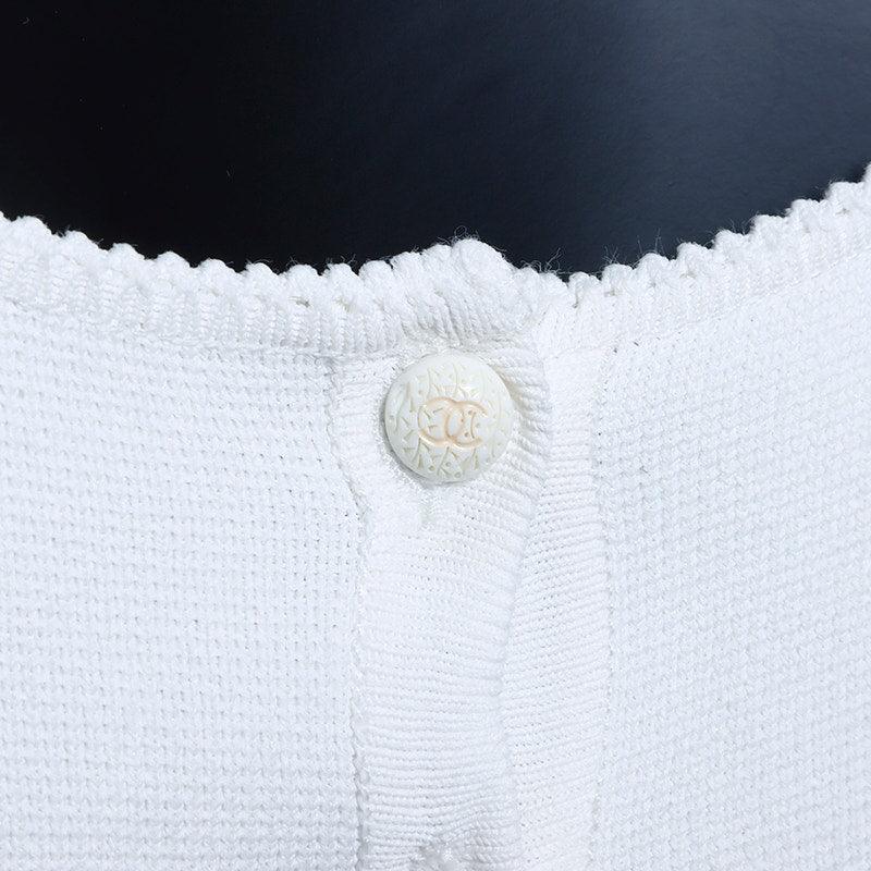 Authentic CHANEL CC Vintage White Ivory Cotton Long Dress Frills - The Reluxe