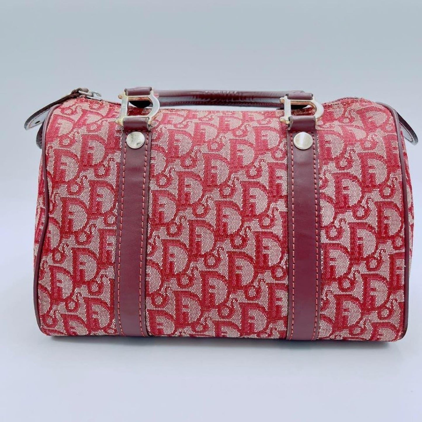 Authentic Dior Mini Trotter Oblique Monogram Logo Boston Bag Duffle Travel Red - The Reluxe