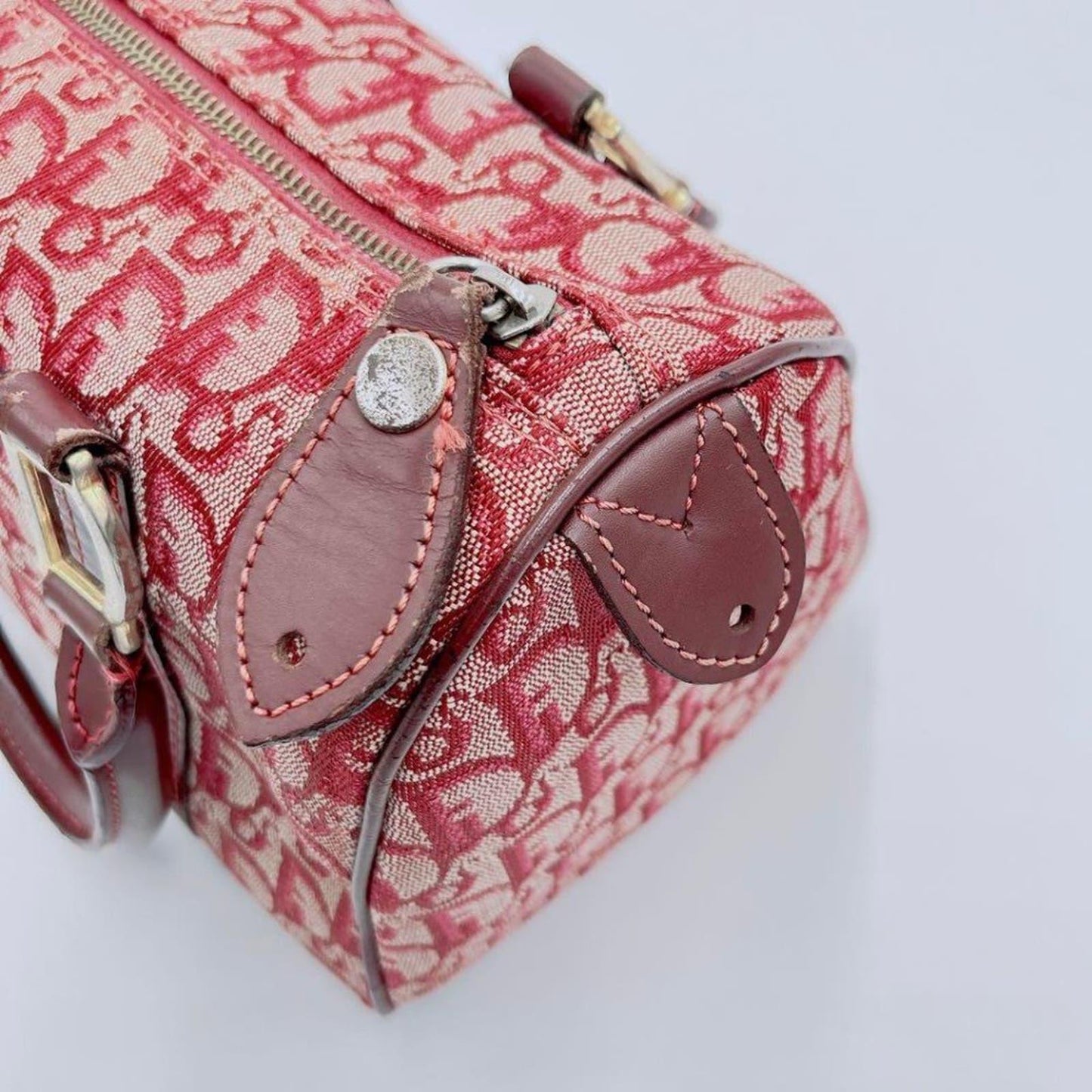 Authentic Dior Mini Trotter Oblique Monogram Logo Boston Bag Duffle Travel Red - The Reluxe