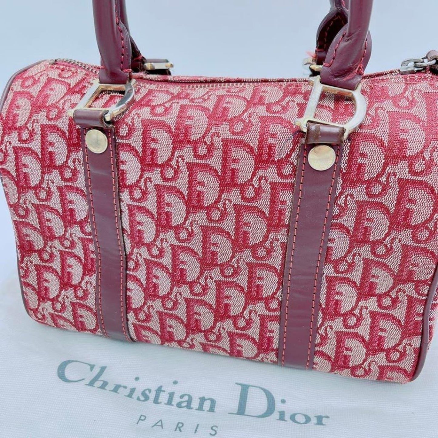 Authentic Dior Mini Trotter Oblique Monogram Logo Boston Bag Duffle Travel Red - The Reluxe