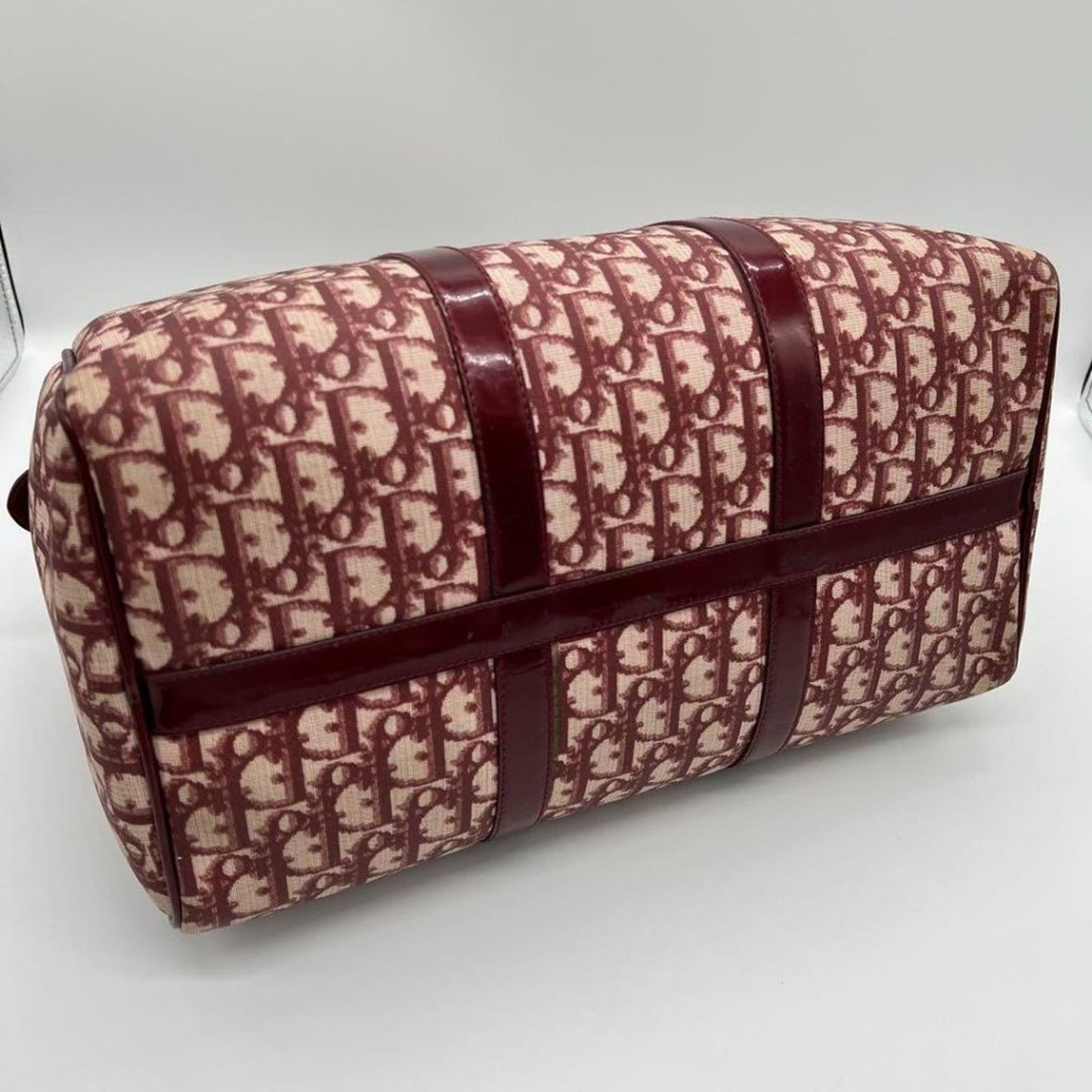 Authentic Dior Monogram Trotter Oblique Logo Boston Bag Duffle Travel Burgundy - The Reluxe