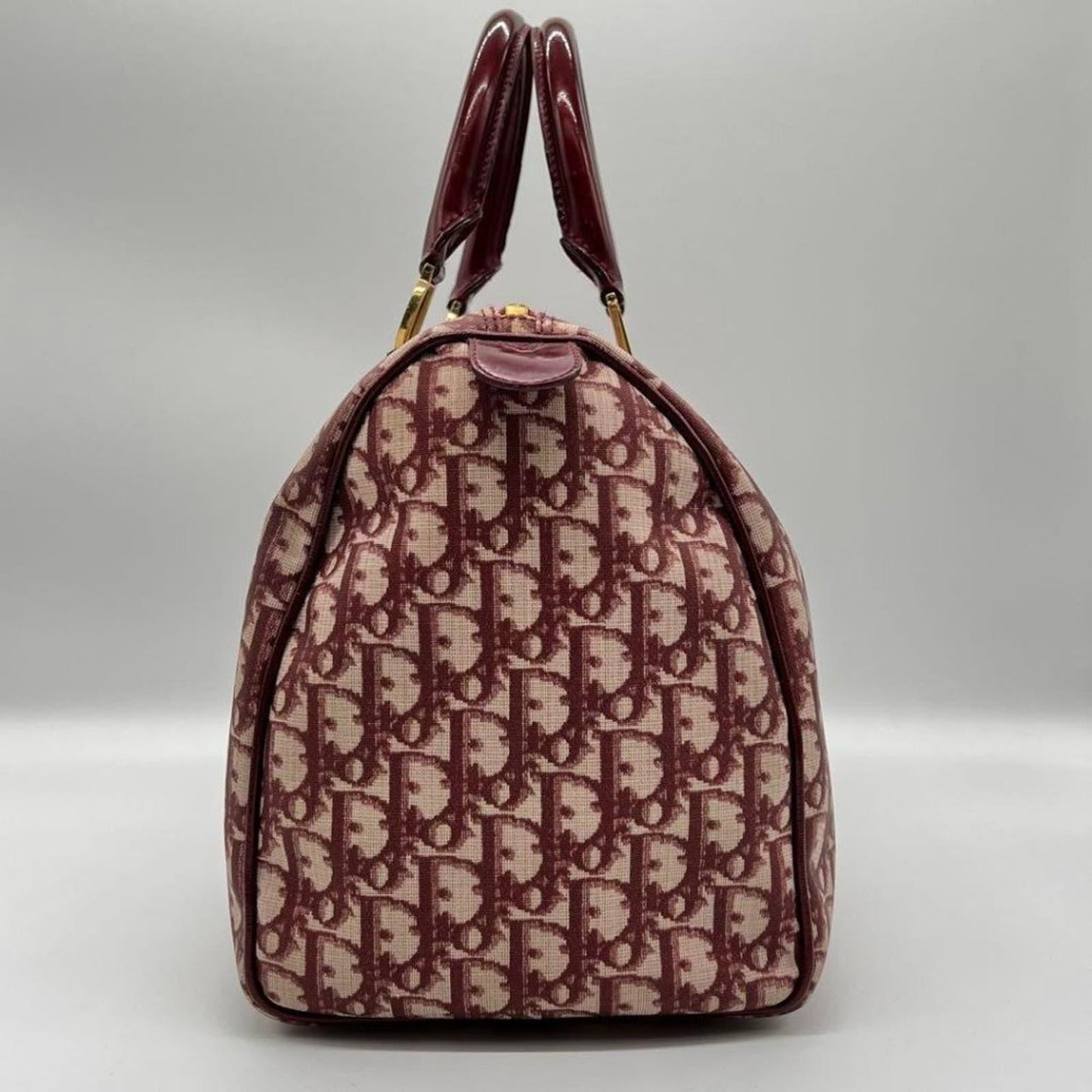 Authentic Dior Monogram Trotter Oblique Logo Boston Bag Duffle Travel Burgundy - The Reluxe
