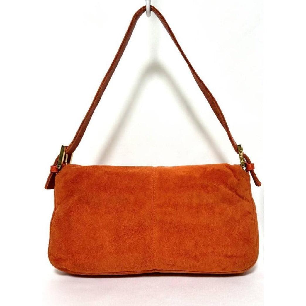 Authentic FENDI Mamma Baguette Orange Suede Gold Glitter Flap Shoulder Bag Purse - The Reluxe
