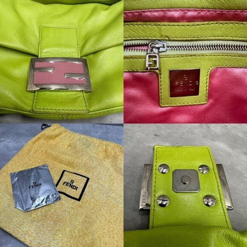 Authentic FENDI Mamma Bucket Baguette Green Lambskin Flap Bag Purse - The Reluxe