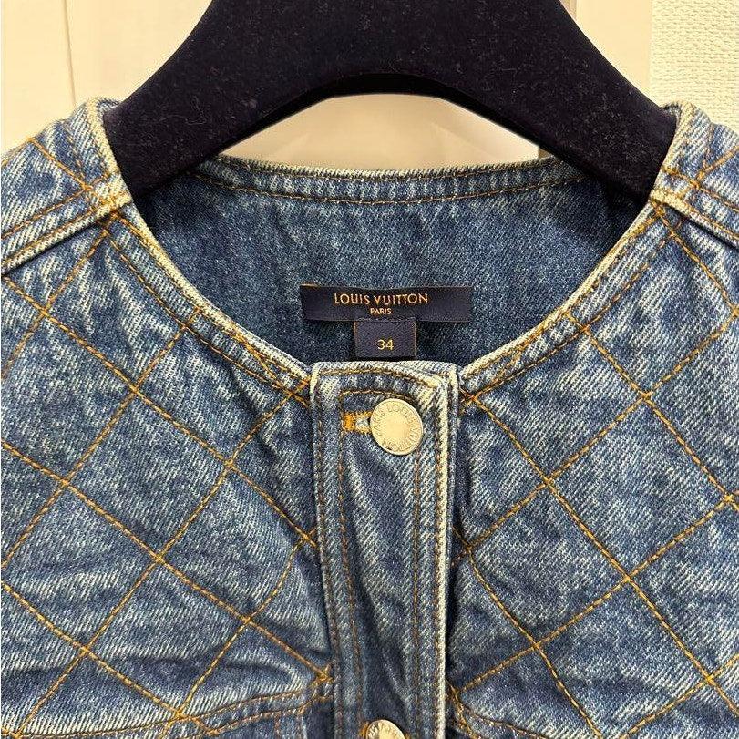 Authentic LOUIS VUITTON Denim Short Midi Dress Sleeveless Vintage Blue XS - The Reluxe
