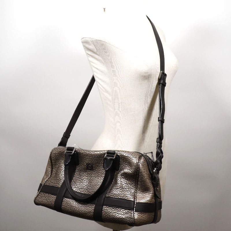 Loewe 2WAY Shoulder Mini Boston Calf Black/silver Ladies Handbag