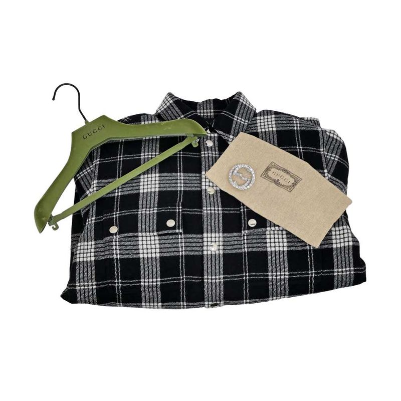 Gucci Button Down Wool Coat 40 Size Black White Women's Clothes