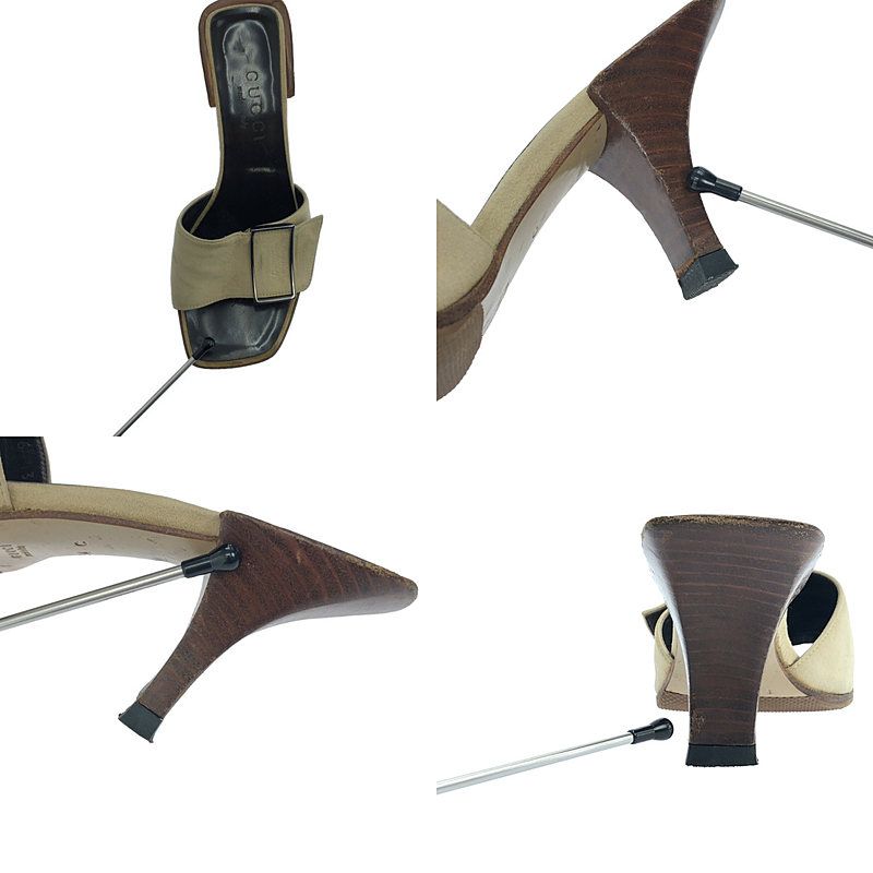 Gucci - Metal Buckle Square Toe Heeled Sandals - 34 - Beige - Women's