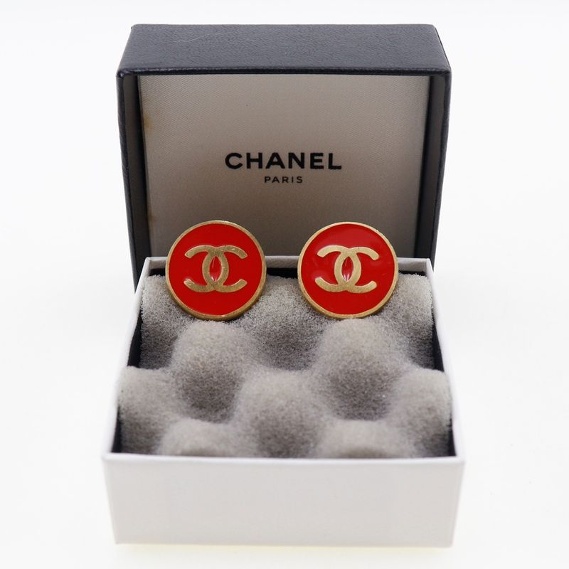 Chanel Coco Mark Gold Plated Red 01P Ladies 8.5g Earring