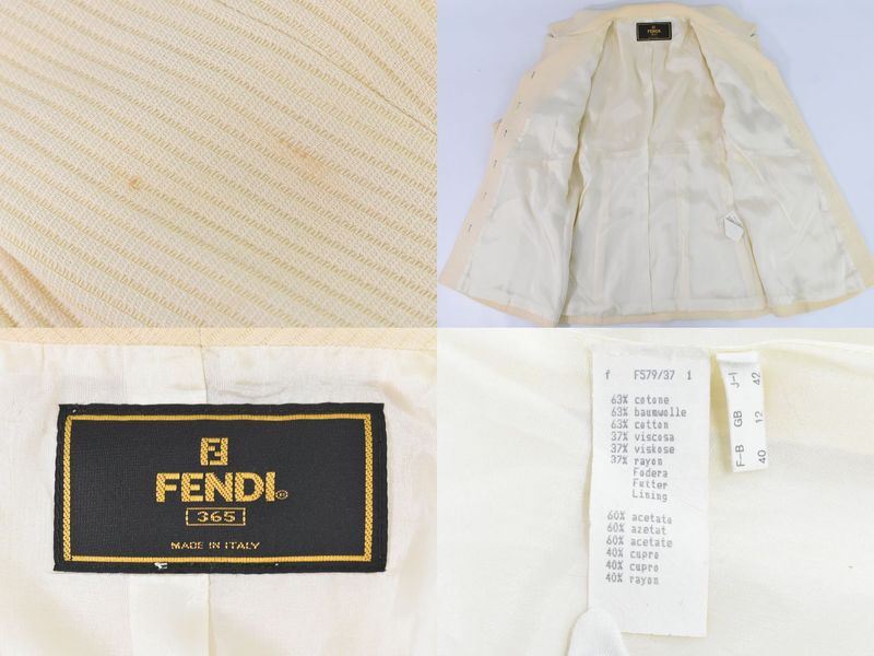 Authentic Fendi Cotton Viscose Acetate Cupro Jacket Outerwear Beige Women's