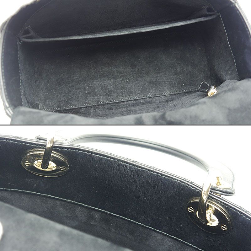 Dior Christian Dior Lady Dior Medium Bag Canage Black Gold Hardware 2WAY