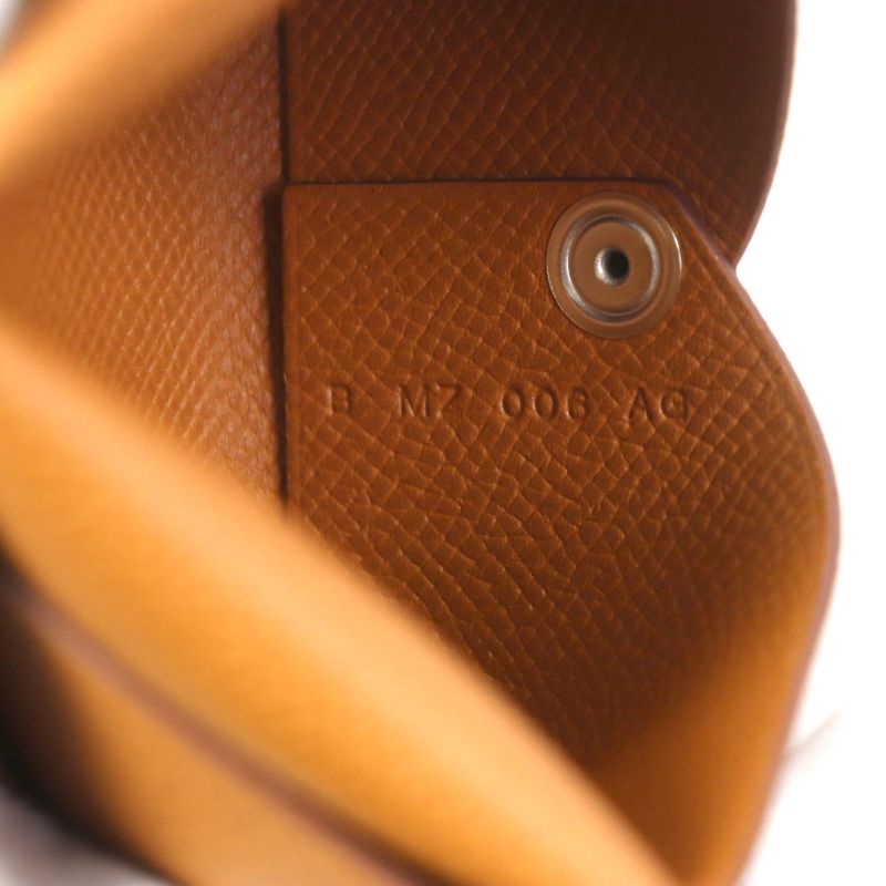 Hermes Calvi Gold Vaux Epson Leather Card Case Coin Case With B Engraved Box