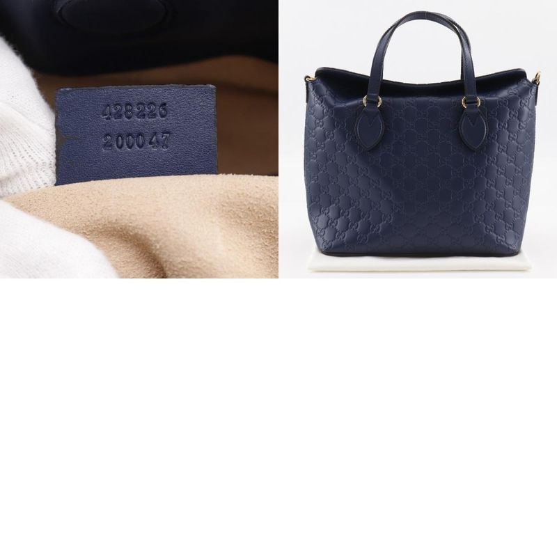 Gucci GG 428226 Striped Leather Navy Blue Unisex Handbag