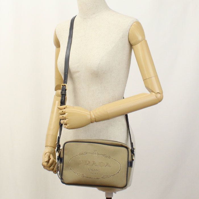 Prada Logo Jacquard 1bh089 Crossbody Shoulder Bag Canvas Leather Women