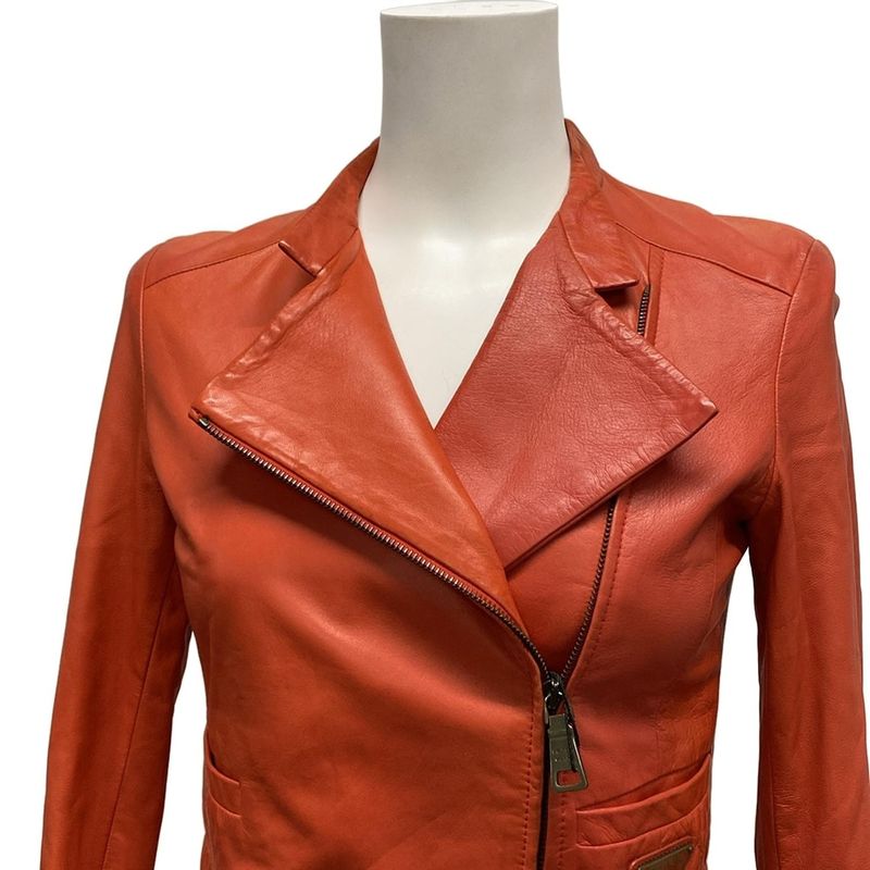 Prada Riders Jacket Size 38 S Women's Orange Lamb Leather / Spring & Autumn