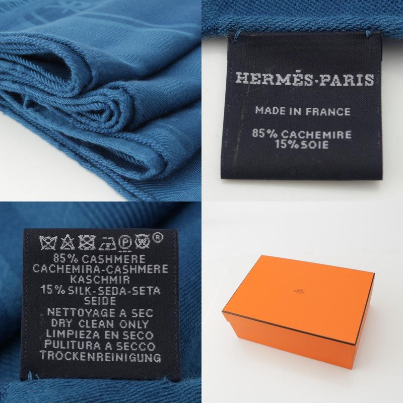 Hermes New Livris Cashmere Silk H Logo Stole Blue
