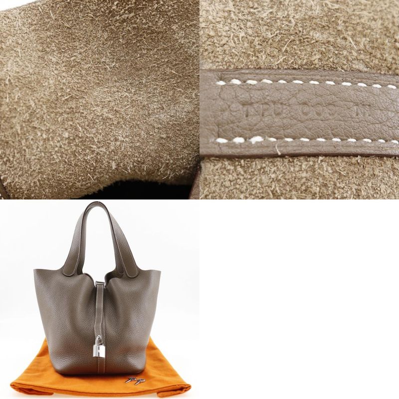 Hermes Picotin Lock MM Taurillon Clemence Etoupe Silver Hardware T Ladies