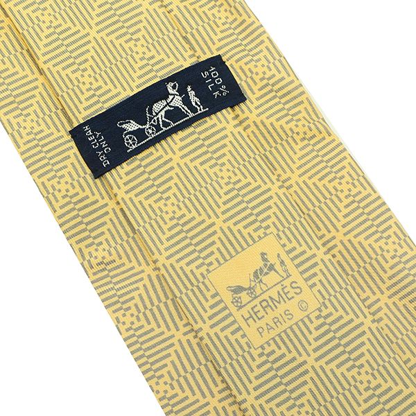Hermes Necktie Japanese Pattern 9cm (3.54in) Silk Yellow and Gray Yellow