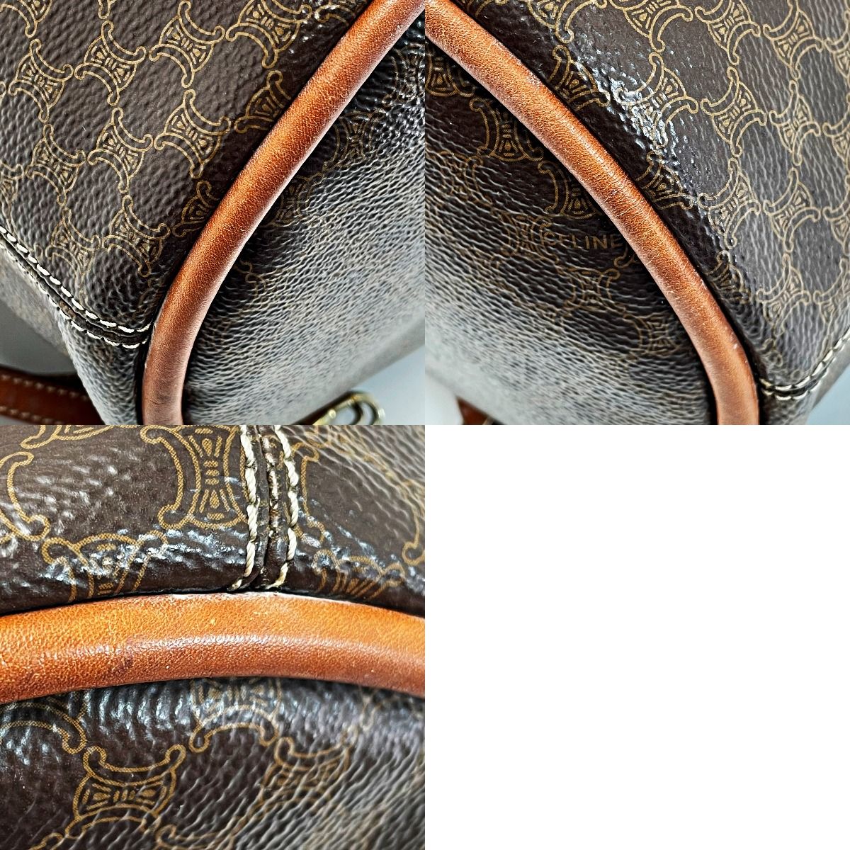Celine Macadam Pattern T06 Brown Backpack Vintage PVC×leather Ladies Gold