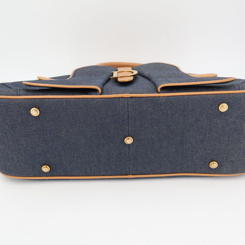 Christian DIOR Saddle Double Mini Boston Bag Denim Handbag