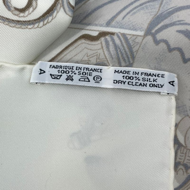 Hermes Scarf Silk Carre 90 Marine ET Cavalerie Sea And Cavalry White