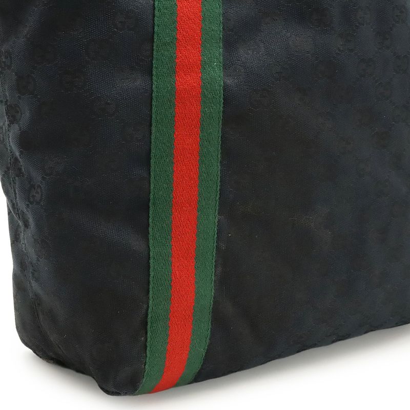 Gucci GG Canvas Sherry Line Tote Bag Shoulder Bag Shoulder Leather Black Green