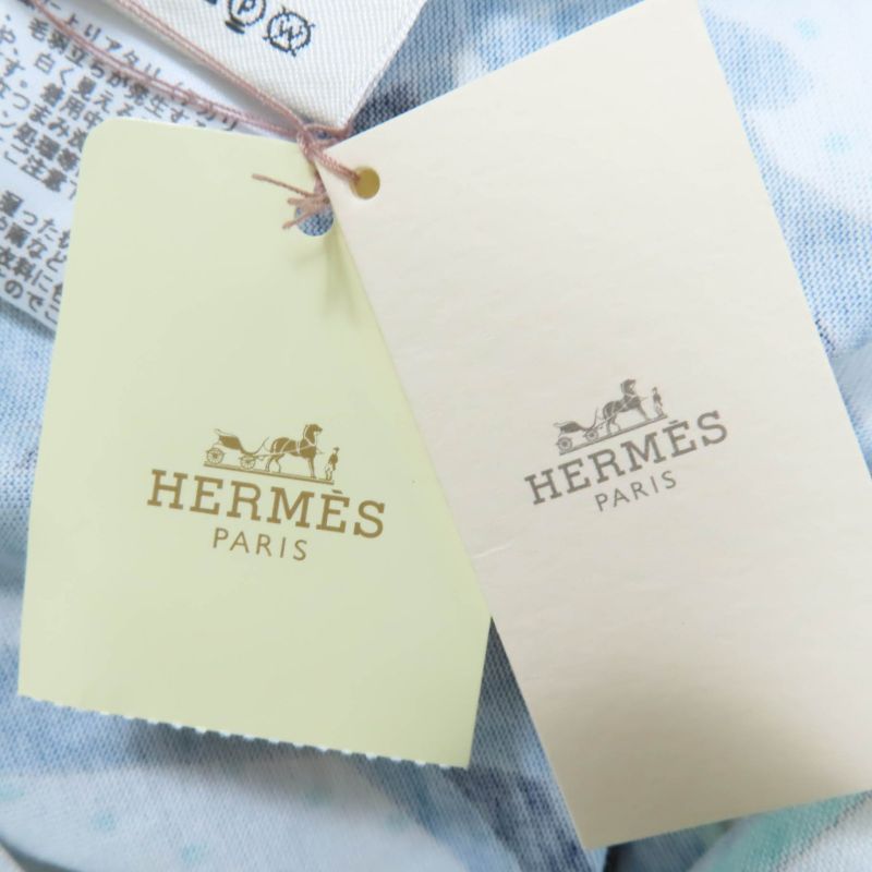 Hermes 100% Cotton Cut And Sewn Short Sleeved T-shirt Top White Blue 34 Made In