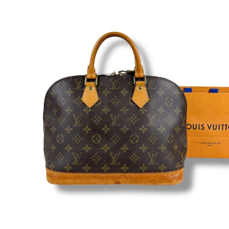 Louis Vuitton Alma Monogram Leather Handbag Mini Tote Bag Brown