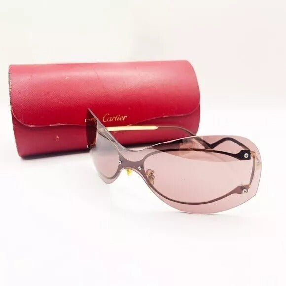 Cartier Vintage Aviator Sunglasses Rimless Gold Shield Mask - The Reluxe